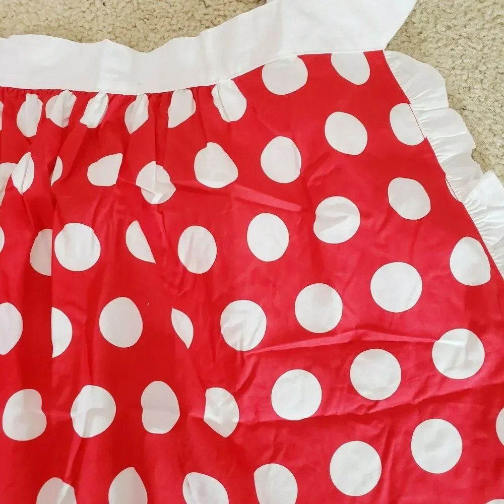 Disney Parks Minnie Mouse Apron Red White Polk A Dot Tie Back Authentic Retro